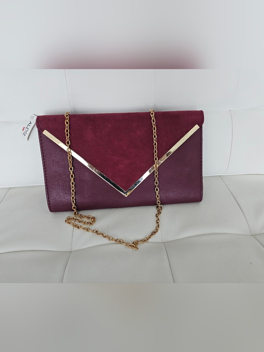 Aldo Burgundy Women's Envelope Clutch with Gold Chain